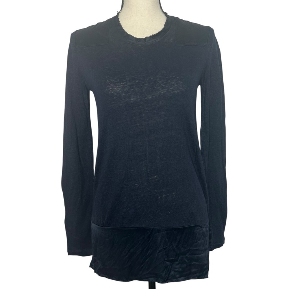 Rag & Bone Navy Linen Silk Blend Long Sleeve Top